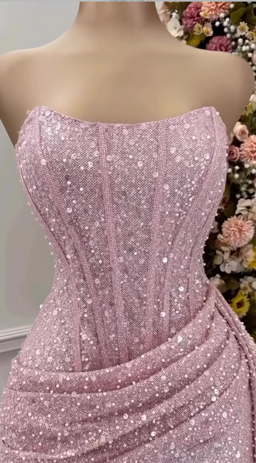 Niulatu Pink Strapless Bodycon Short Prom Dresses Glitter Sequin Homecoming Dresses HZ1026